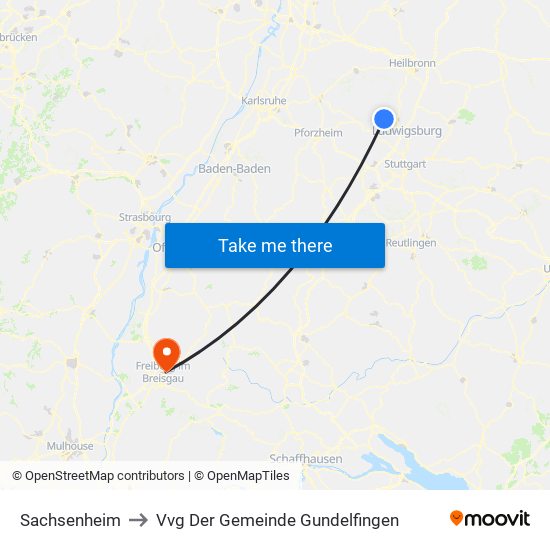 Sachsenheim to Vvg Der Gemeinde Gundelfingen map