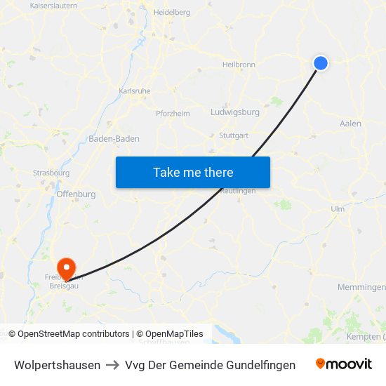 Wolpertshausen to Vvg Der Gemeinde Gundelfingen map