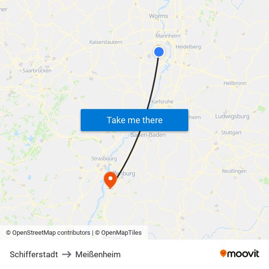 Schifferstadt to Meißenheim map