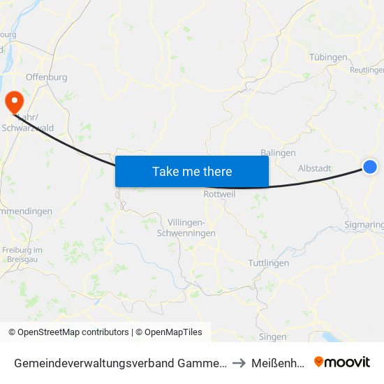 Gemeindeverwaltungsverband Gammertingen to Meißenheim map