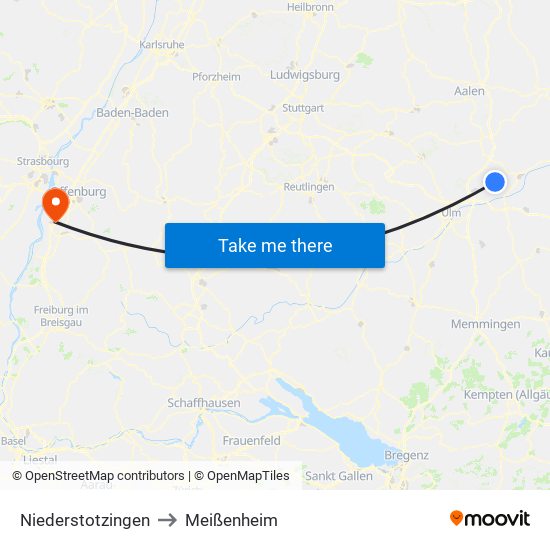 Niederstotzingen to Meißenheim map