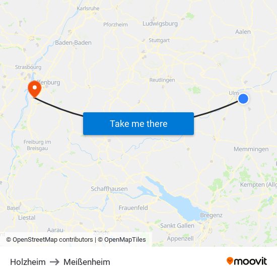 Holzheim to Meißenheim map