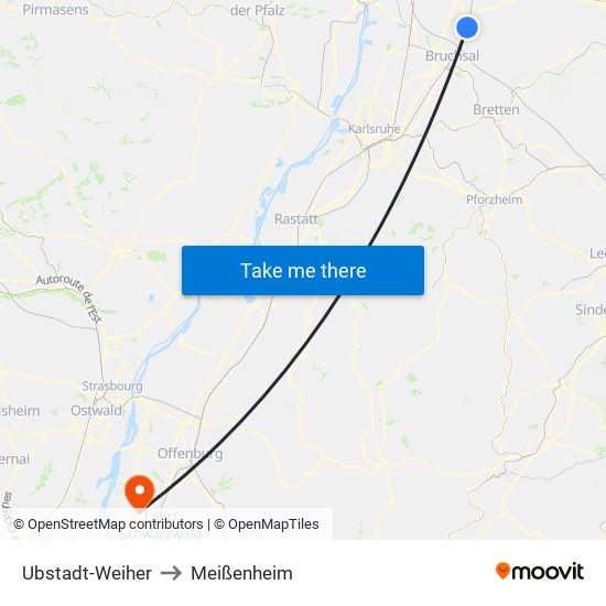 Ubstadt-Weiher to Meißenheim map