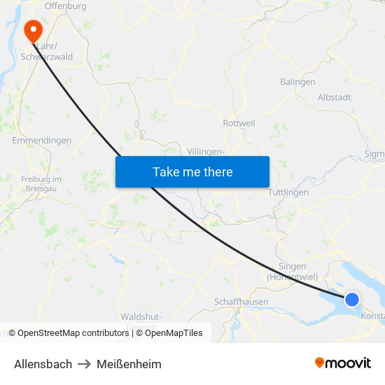 Allensbach to Meißenheim map