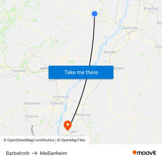 Barbelroth to Meißenheim map