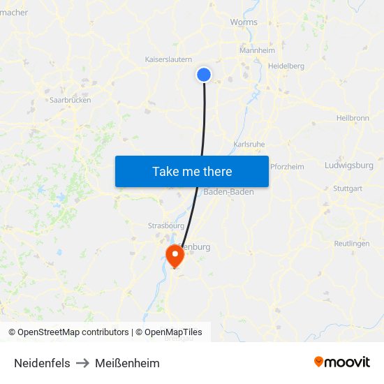 Neidenfels to Meißenheim map