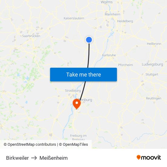 Birkweiler to Meißenheim map