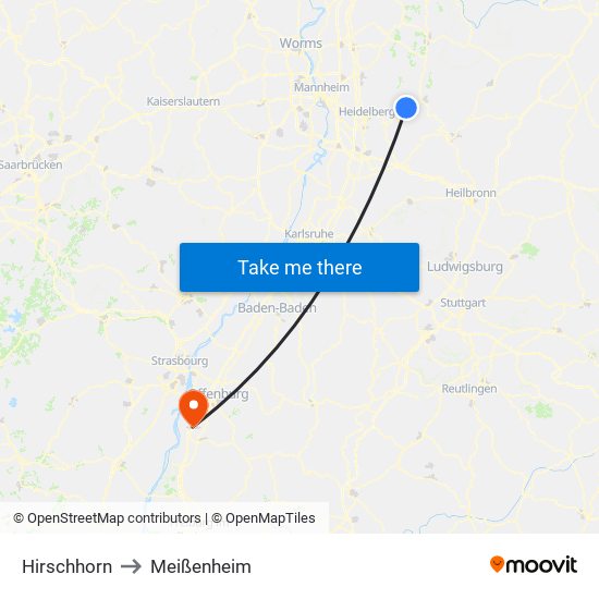 Hirschhorn to Meißenheim map