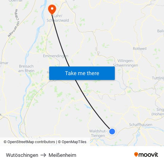 Wutöschingen to Meißenheim map