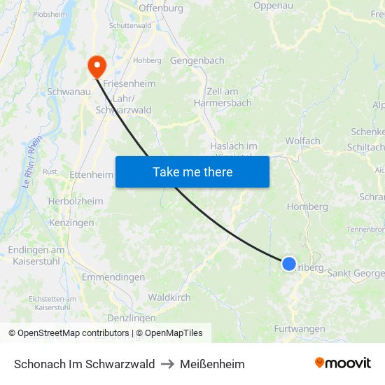 Schonach Im Schwarzwald to Meißenheim map