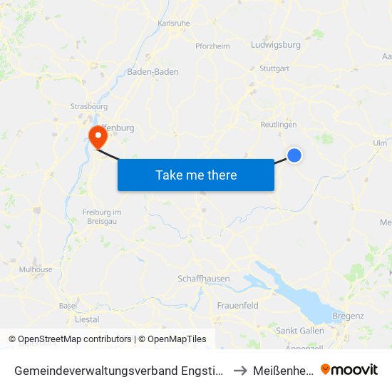 Gemeindeverwaltungsverband Engstingen to Meißenheim map