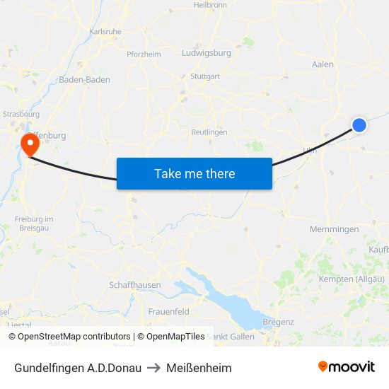 Gundelfingen A.D.Donau to Meißenheim map