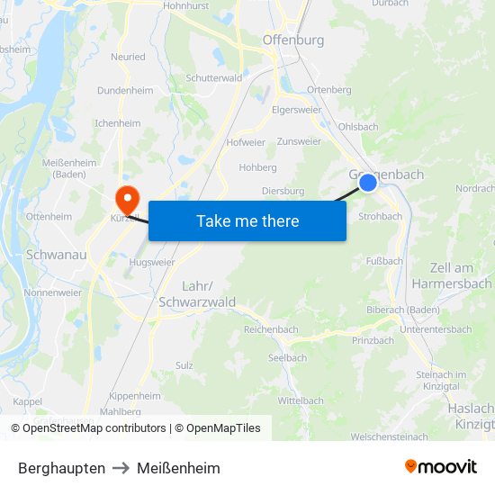 Berghaupten to Meißenheim map