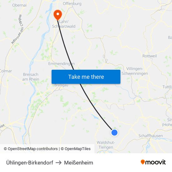 Ühlingen-Birkendorf to Meißenheim map