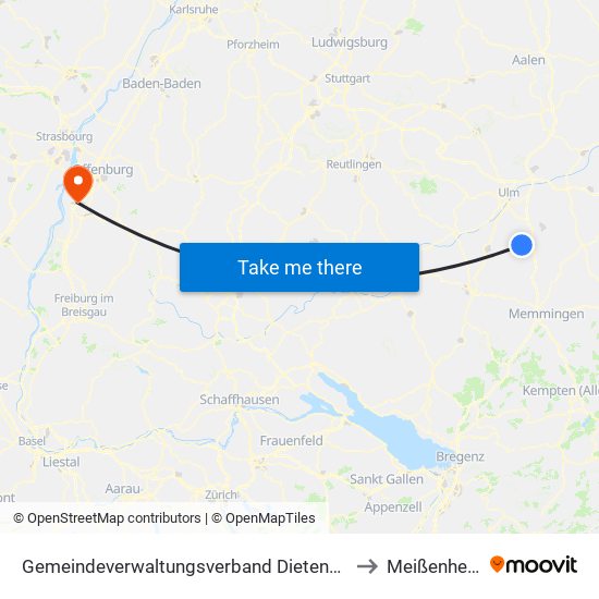 Gemeindeverwaltungsverband Dietenheim to Meißenheim map