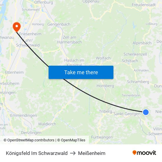 Königsfeld Im Schwarzwald to Meißenheim map