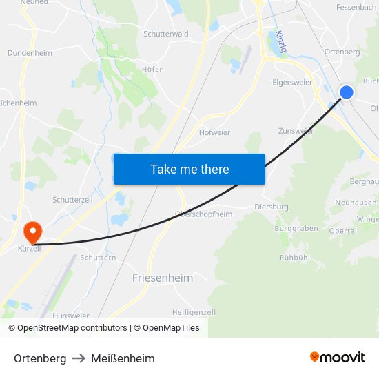 Ortenberg to Meißenheim map
