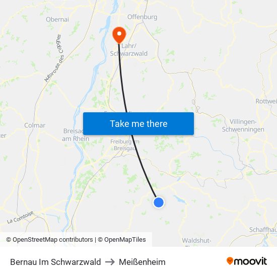 Bernau Im Schwarzwald to Meißenheim map