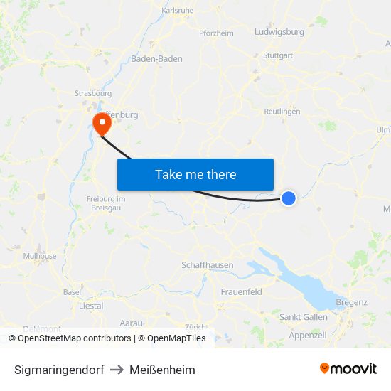 Sigmaringendorf to Meißenheim map