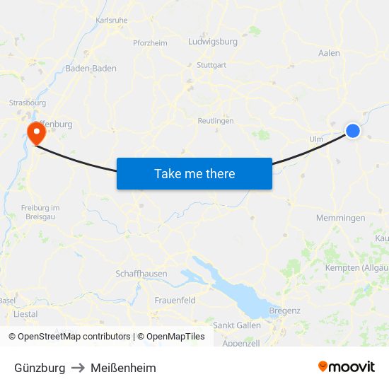 Günzburg to Meißenheim map