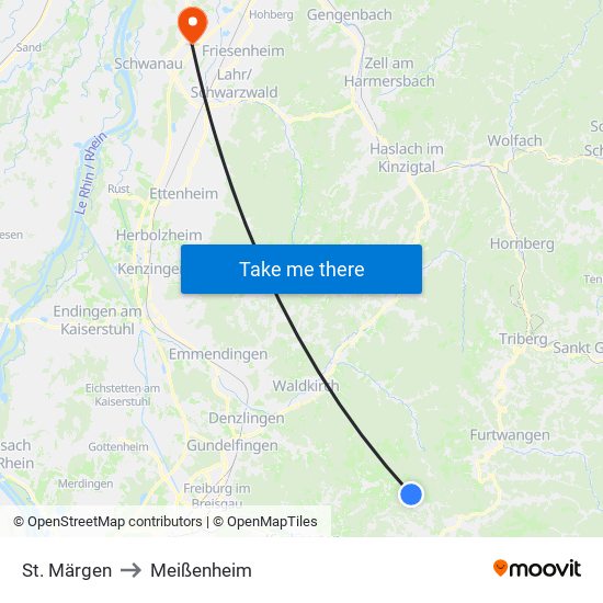 St. Märgen to Meißenheim map