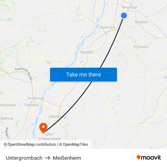 Untergrombach to Meißenheim map