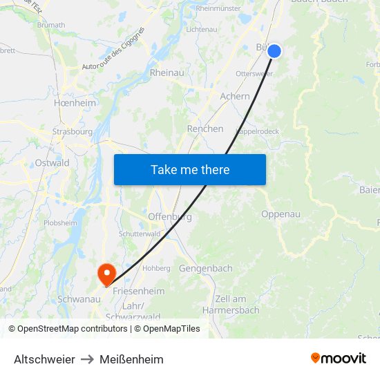 Altschweier to Meißenheim map