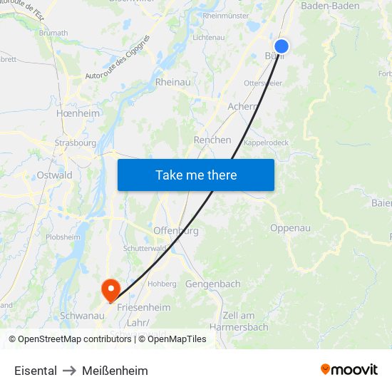 Eisental to Meißenheim map