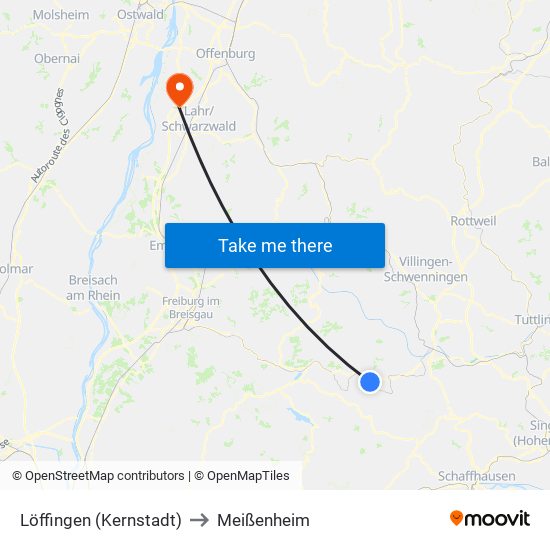 Löffingen (Kernstadt) to Meißenheim map