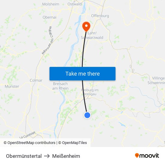 Obermünstertal to Meißenheim map