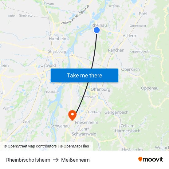 Rheinbischofsheim to Meißenheim map