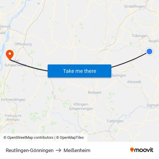 Reutlingen-Gönningen to Meißenheim map