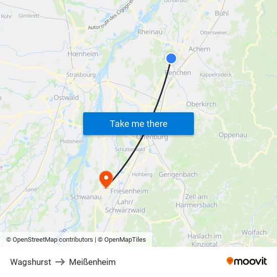 Wagshurst to Meißenheim map