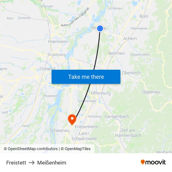 Freistett to Meißenheim map