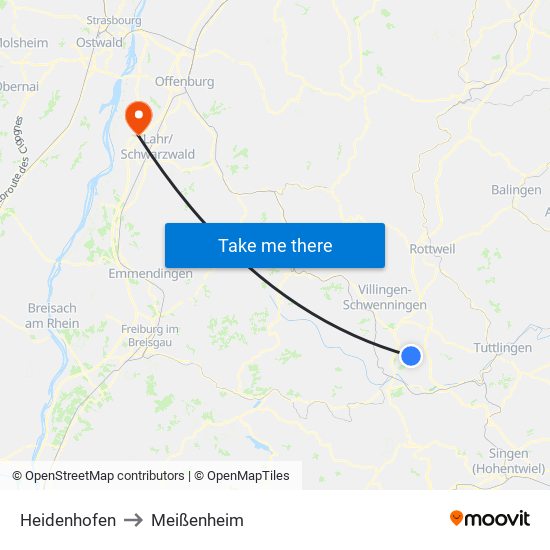 Heidenhofen to Meißenheim map