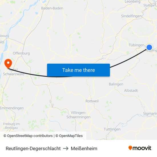 Reutlingen-Degerschlacht to Meißenheim map