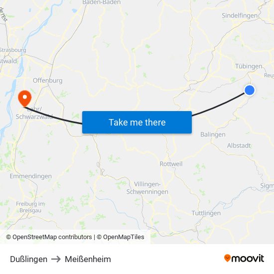 Dußlingen to Meißenheim map