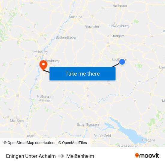 Eningen Unter Achalm to Meißenheim map