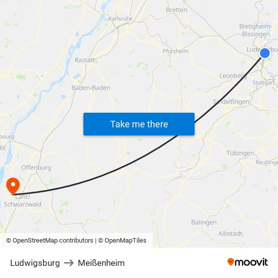 Ludwigsburg to Meißenheim map