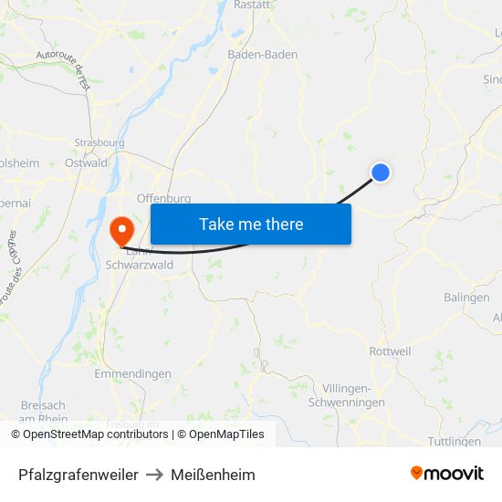 Pfalzgrafenweiler to Meißenheim map