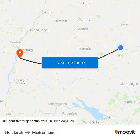 Holzkirch to Meißenheim map