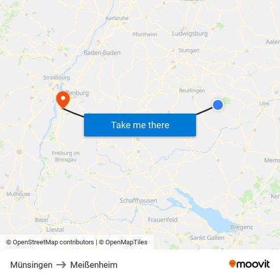 Münsingen to Meißenheim map