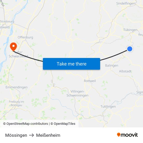 Mössingen to Meißenheim map