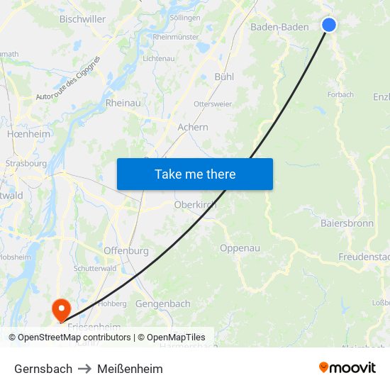 Gernsbach to Meißenheim map