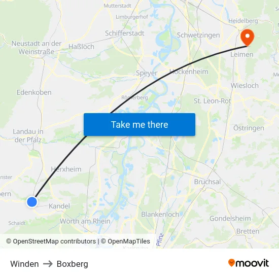 Winden to Boxberg map