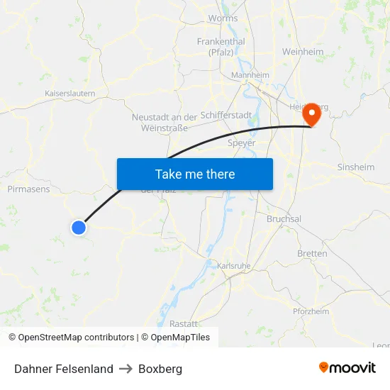Dahner Felsenland to Boxberg map