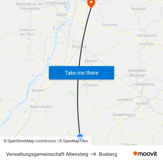 Verwaltungsgemeinschaft Altensteig to Boxberg map
