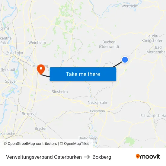 Verwaltungsverband Osterburken to Boxberg map