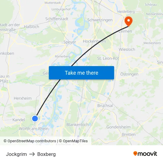 Jockgrim to Boxberg map
