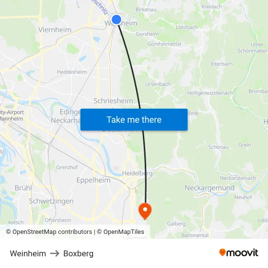 Weinheim to Boxberg map